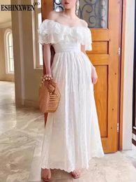 Casual Dresses Eshin Ruffles Slash Neck Short-sleeve Solid Colour High Waist A-line Elegant Chic Design Women's Dress 2024 Summer XF2150