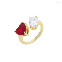Cluster Rings Simple Red Green Heart CZ Ring Gold Plated Colour Geometric For Women