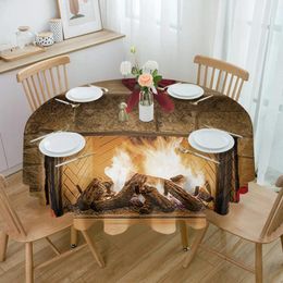 Table Cloth Christmas Fire Fireplace Round Tablecloth Waterproof Wedding Decor Cover Party Decorative