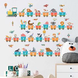 Wall Decor 1 Set Cartoon Animals Train Alphabet Kids Wall Stickers for Child Bedroom Decor Nursery Early Education Removable Letter Decals d240528