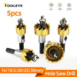 Tooeye 5Pcs Set HSS Core Drill Bit Titanium Coated Wood Metal Hole Saw Cutter Drilling Bits For Power Tools 16 18.5 20 25 30mm