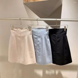 Skirts Kuzuwata Solid High Waist A-line Zip Mujer Faldas Slim Fit Casual Ruched Elegant Skirt Japan All-match Bodycon Moda