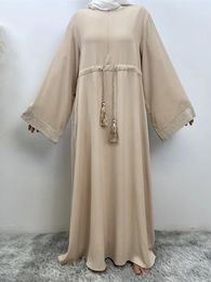 Ethnic Clothing Ramadan Arab Middle East Moroccan Muslim Luxury Fashion Women's Wear Diamond Spliced Lace Up Dress With Pocket Robe