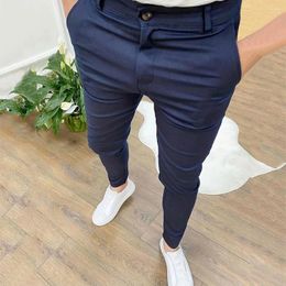 Men's Pants Small Legs Jogging Work Cargo Trousers Mens Elastic Four Season Texture Button Casual Male Thin Business