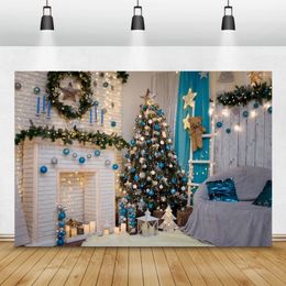 Laeacco Christmas Backdrops Luxury Royal Party Tree Fireplace Gift Candle Chic Wall Baby Photography Background For Photo Studio