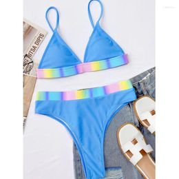 Women's Swimwear Sexy Blue Thong Bandeau Bikini 2024 Women Female Swimsuit Two Pieces High Waist Set Bather Bathing Suit Pool