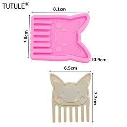 Mirror Hair Comb Resin Bath Comb Mold, Cute Rabbit head comb Epoxy Silicone Cat Comb Molds, Polymer Clay Jewelry Making Molds