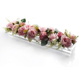 Clear Acrylic Rectangular Flower Vase With Lid Wedding Dinner Table Floral Centrepiece Morden Vases Desktop Home Decorate 240527