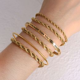 New Fashion Stainless Steel Gold Rope Chain Bracelet Anklet Gold Plated Twisted Link Chain Bracelet Set Waterproof Jewelry