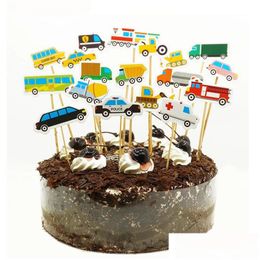 Other Event Party Supplies 18Pcs/Set Cartoom Car Cake Topper Boy Kids Birthday Decorations Truck Ambance Taxi Train Topper Homefavor Dhxz1