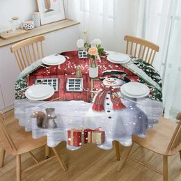 Table Cloth Christmas Snowman Gift Box Round Tablecloth Waterproof Wedding Decor Cover Party Decorative