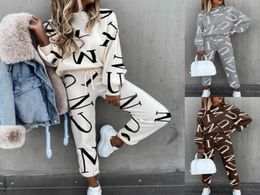 Women039s Two Piece Pants Autumn Spring Casual Outfit Tracksuit Letters Print Long Sleeve Top Pant Suits Women Pullover For Spo5092893