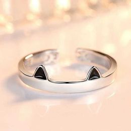 Couple Rings 2021 Silver Cat Ear Cute Finger Ring Open Design Cute Fashion Jewellery Ring Suitable for Young Girls and Childrens Gifts Adjustable Ring S2452801