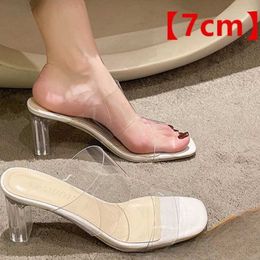 Dress Shoes 2024 New Summer Transparent Sandals Womens Medium Thick Heels with Water 3.5cm~9cm High Heel A-Line H240527 Z85T
