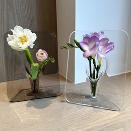 Acrylic Po Frame Vase Modern Art Floral Flower Desktop Plant Holder For Office Home Decor Gift Wedding Table Centrepiece y240527