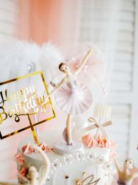 3pc Girls Ballet Cake Topper Dancing Girl Doll Decor Wedding Ballerina Birthday Cake Decor Baby Girl 1st Happy Birthday Party