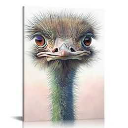 Ostrich Canvas Wall Art Watercolour Cute Animal Artwork Bird Paintings for Living Room Bedroom Bathroom Decor,Framed Ready to Hang