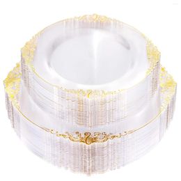 Disposable Dinnerware 50PCS White And Gold Plastic Plates Heavyweight Include Dessert For Wedding