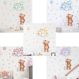 Wall Decor Cartoon Bear Hot Air Balloon Star Wall Stickers Childrens Room Decoration Layout Self-adhesive Paper Room Decoration d240528