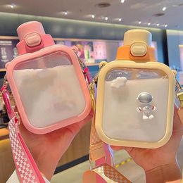 Water Bottles Cup With Rope Lovely Square Travel Mug Summer Children Tumbler