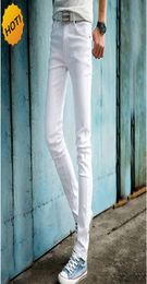 2017 Fashion White Color Skinny Jeans Men Hip Hop Pencil Pants Teenagers Boys Casual Slim Fit Cuffed Bottoms 27341006151