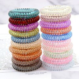 Hair Rubber Bands Candy Colour Telephone Wire Cord Tie Girls Kids Elastic Hairband Ring Women Rope Bracelet Stretchy Drop Delivery Jew Dhwot