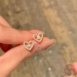 Stud Earrings Girls 925 Sterling Silver Korean Sweet Zircon Pearl Heart For Women Wedding Party Fine S925 Jewellery