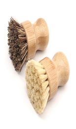 Round Wood Brush Handle Pot Dish Household Sisal Palm Bamboo Kitchen Chores Rub Cleaning Brushes GGD28239735213