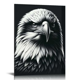 Cool Eagle Wall Art Decor for Bedroom Black and White Bald Eagle Picture, Awesome Wildlife Animal Canvas Prints Decor Artwork for Living Room Bathroom (Framed)