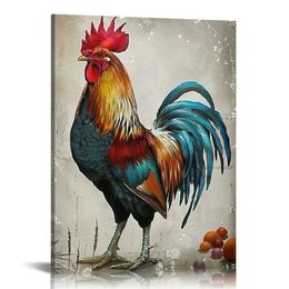 Farm Animal Canvas Chicken Wall Art Hen Rooster Painting Rustic Kitchen Picture Print Farmhouse Chicken Artwork Country Home Dinning Room Decor