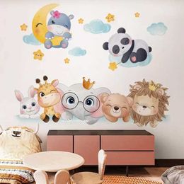 Wall Decor Cute Bear Star Cloud Wall Stickers for Kids Rooms Girls Boys Baby Room Bedroom Decoration Kawaii Cartoon Animal Wallpaper PVC d240528