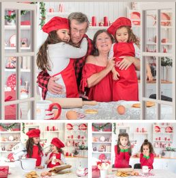 Christmas Kitchen Backdrop Kitchenware Cabinets Family Shoot XMAS Tree Party Baby Portrait Photography Background Photo Studio