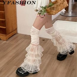 Women Socks Over The Knee Leg Cover Trendy Elegant Lace Ruffles Stockings Harajuku Warmers For Girls Birthday Gifts
