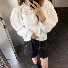 Women's Blouses Small Group Design Hollowed Out Embroidery Lace Collar Bubble Sleeve Top For Sweet White Sweater