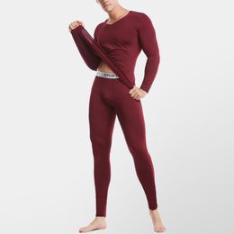 Men's Slim Fit Thermal Underwear Lingerie Set Solid Color V Neck Long Sleeve T-shirt Tops and Elastic Waistband Leggings Outfit