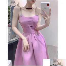 Basic Casual Dresses 2024 Summer Fashion Dress Womens High End And Cold Wind French Style Celebrity Princess Sling Female Clothing Dro Dhsks