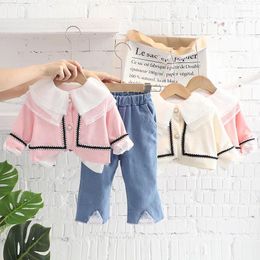 Clothing Sets Korean Baby Girl Autumn For Children Cotton Pants Shirt Cardigan Jacket 3pc Kids Clothes Girls Suit Fashion 1-5Y