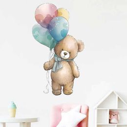 Wall Decor Kawaii Bear and Balloon Wall Stickers for Childrens Room Kids Baby Boys Girls Room Decoration Animals Wall Decals Nursery Mural d240528