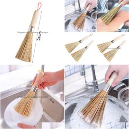 Cleaning Brushes Bamboo Brush Wood Handle Pot Hangable Kitchen Tool 24Cm Drop Delivery Home Garden Housekeeping Organisation Household Dhsfg