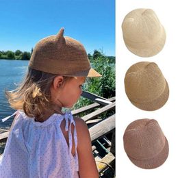 Caps Hats Caps Hats New Straw Baby Hat Summer Childrens Boys and Girls Sun Hat with Ears Beach Childrens Panama Hat Childrens Baseball Hat Cassette Childrens WX5.27