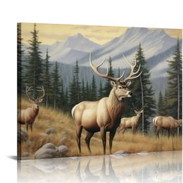 Mountain Elk Animal Canvas Wall Art Art Picture Print Colourful Decorative Painting Canvas Decor Posters for Living Room Bedroom Office