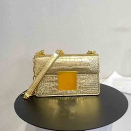 NEU T Alligator Flap Frauen Handtasche Quadrat Cross Body Umhängetaschen Ketten Designer -Tasche Echte Lederkette Gold Große Hardware BU 362c