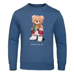 Strong Boxer Teddy Bear Never Give Up Sweatshirt Mens Novelty Loose Top Harajuku Hat Rope Clothes Sport S-Xxxl Hoodie For Men