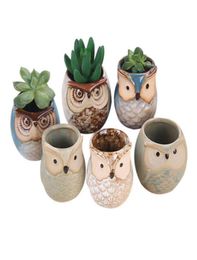 6PcsSet Ceramic Owl Pot Succulent Plant Cactus Flower Pot Container Planter Bonsai Pots H99F 2106155128173