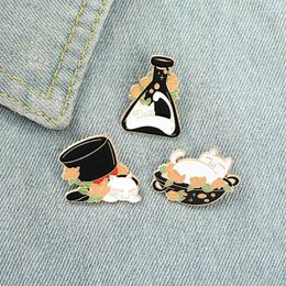 Brooches White Enamel Pin Custom Magic Hat Pot Bottle Brooch Clothes Lapel Badge Cartoon Animal Gift For Kid Friend Wholesale