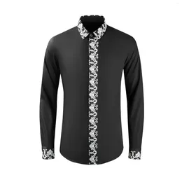 Men's Casual Shirts Royal Flower Black And White Patchwork Contrasting Colour Slim Fitting Shirt Fashionable Cotton Spinning Clothing