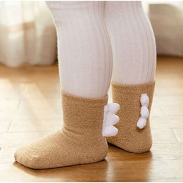 5PCS Thicken Terry Soft Coral Fleece Winter Warm Baby Socks Cute Cartoon Dinosaur Infant Todder Non-slip Floor Sock Boys Girls Kids