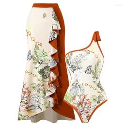 Women's Swimwear Retro Bathing Suits Floral Print Beach Skirt Suit Swimsuit Women Bikini Set High Waist