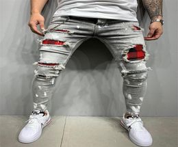 new men jeans slimfit ripped pants new mens painted jeans plaid patch beggar pants jumbo casual mens jeans s3xl3506928