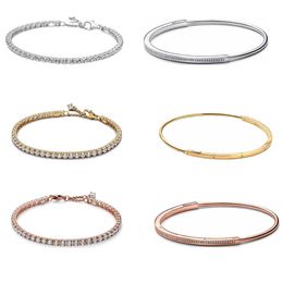 Neues beliebtes 925 Sterling Silber Neues Tennisschläger Armband mit glattem Oberflächenanhänger für Pandore Armband DIY Damen -Schmuckgeschenk